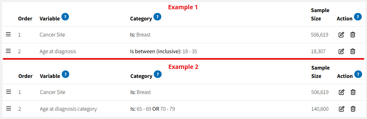 picture of the category column with different selections